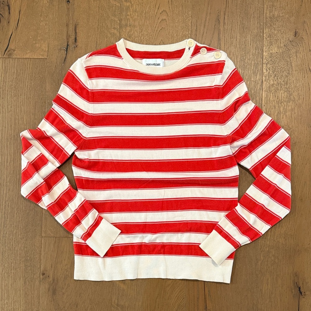 Zadig & Voltaire Red and Cream Striped Sweater